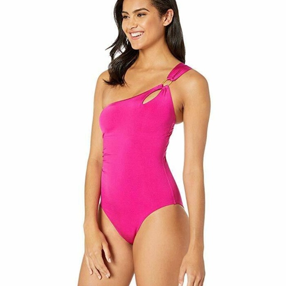 NWT $142 TRINA TURK  BERRY ONE SHOULDER ONE PIECE - Picture 4 of 8